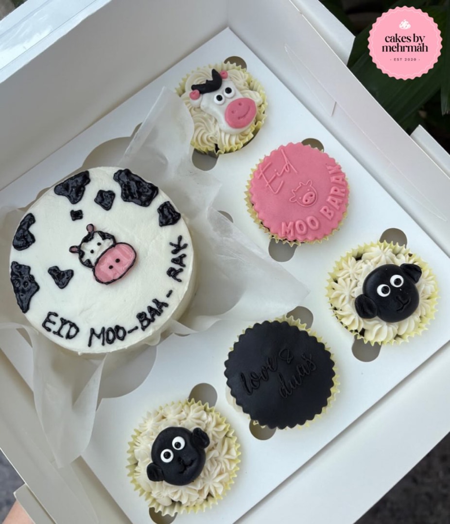 Eid bento cake set decorated with cows and sheep